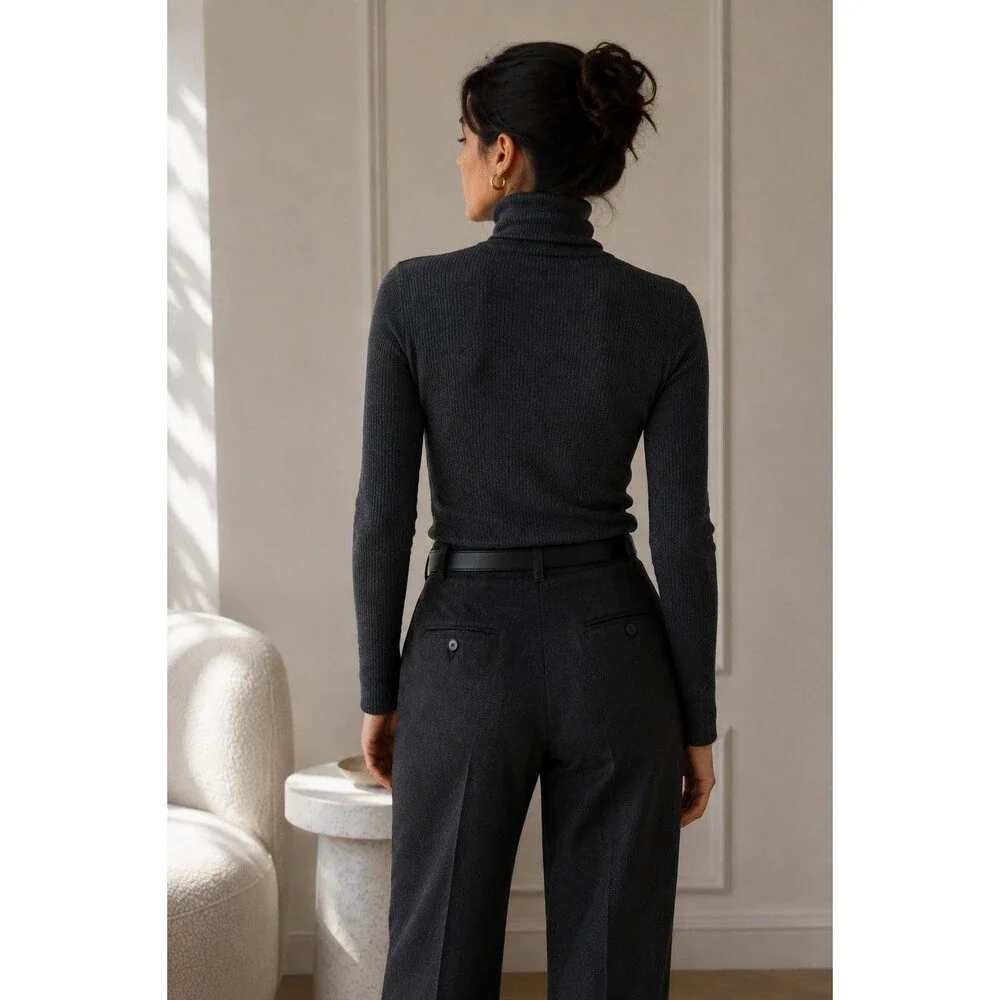 Philosophy Republic 100% Wool Ribbed Turtleneck Sweater Charcoal Gray L